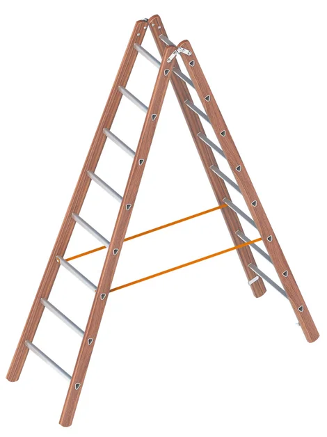Dubbele Bouwladder 2,35m Hout met 2X8 Aluminium Sporten - c877b34d-1124-4988-9449-38e08eef3d8b
