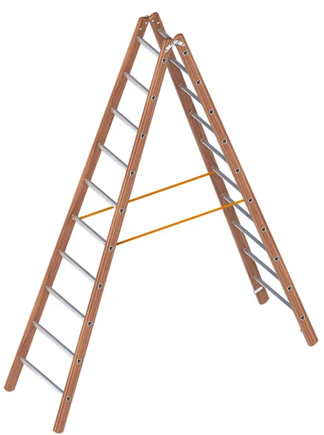 Dubbele Bouwladder 2,95m Hout met 2X10 Aluminium Sporten - 19292b50-8d78-4ec5-bac6-dca9fac5d247