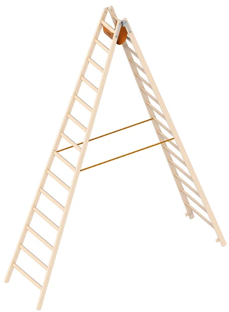 Dubbele Ladder 4,05m 2X14 Sporten Hout - 2947b4b2-9f10-4618-9048-159d7586a8fd