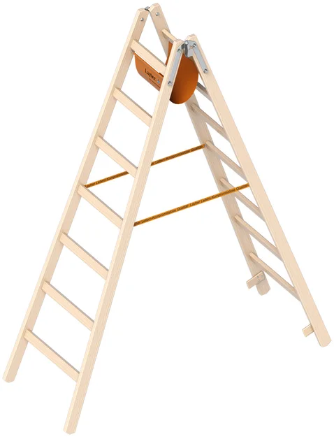 Dubbele Ladder 2,10m 2X7 Sporten Hout - 3f230569-6e43-412a-8f29-4fd73a8a9591