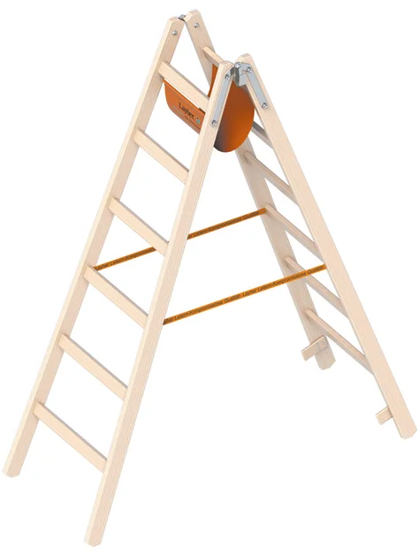 Dubbele Ladder 1,80m 2X6 Sporten Hout - 8a53b37e-4649-423b-afd1-a38b1574a188
