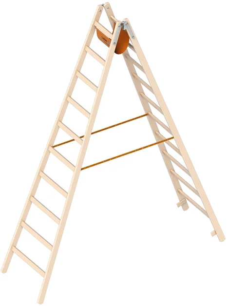 Dubbele Ladder 2,95m 2X10 Sporten Hout - f4669e0f-47df-4b10-890e-2761f1ed2467