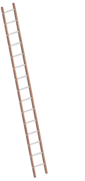 Enkele Bouwladder 4,35m Hout met 15 Aluminium Sporten - f71d8a31-58bb-41fe-95e7-ca152410732a